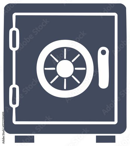 Secure dark grey safe icon with combination dial and handle representing protection and financial security