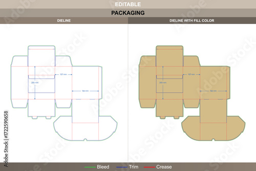 Tuck top gravity feed box dieline for retail display packaging, editable folding carton template with printable mockup structure, branding options, and accurate die line
