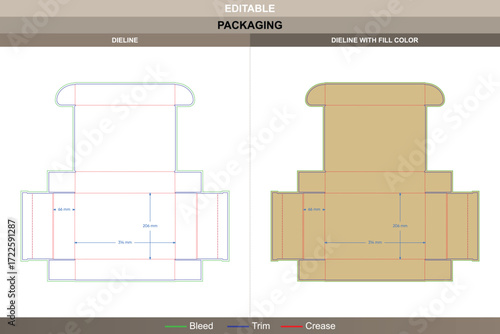 Wingless flip top box packaging template in custom dimensions featuring professional carton dieline and editable structural die line for folding carton production