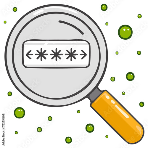 Magnifying Glass Focusing on Hidden Password Security Concept with Green Bubbles Illustration