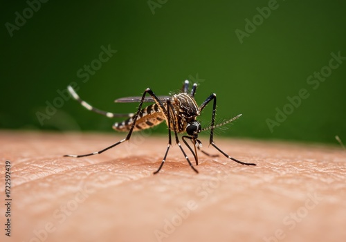 Wallpaper Mural Mosquito on Skin: A close-up shot captures a mosquito poised on human skin, its proboscis extended. Torontodigital.ca