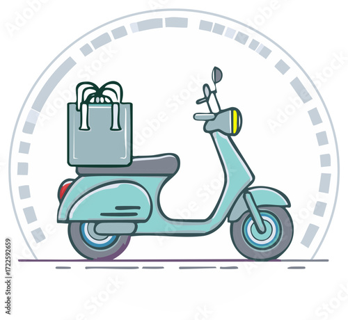 Scooter carrying a gift box, representing fast delivery service