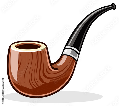 Vector Illustration of a Brown Wooden Smoking Pipe with a Black Stem Isolated
