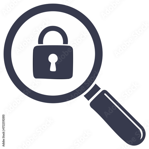 Magnifying glass inspecting a security padlock symbol representing data protection and privacy