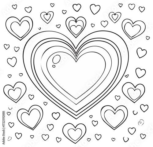 Hand drawn many hearts pattern for coloring book page or Valentine's Day design