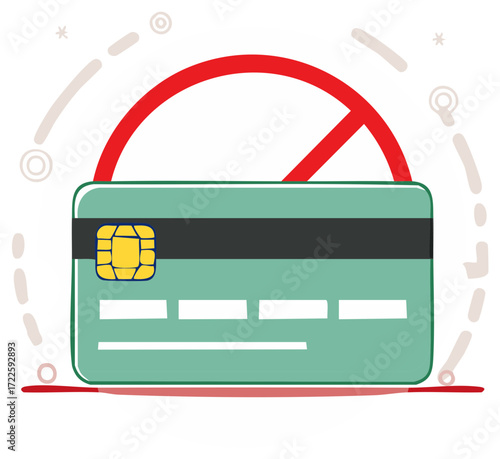 Credit card blocked sign illustration. Restriction, denial of payment, security concept.