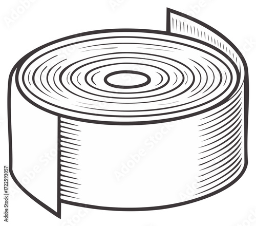 Rolled Measuring Tape Illustration Black and White Design Element
