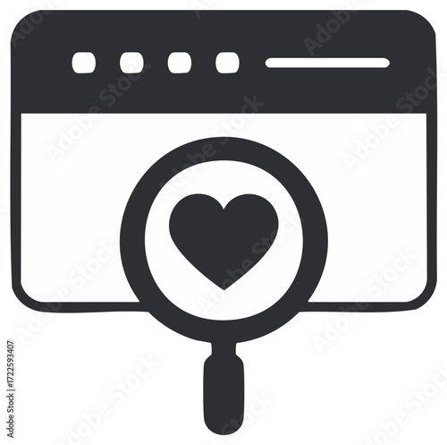 Searching for Love Online, Magnifying Glass over Heart on Browser Window