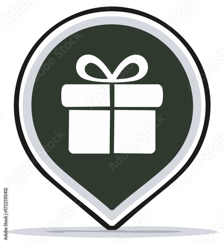 Gift Box Location Marker Pin White on Green Special Occasion Present