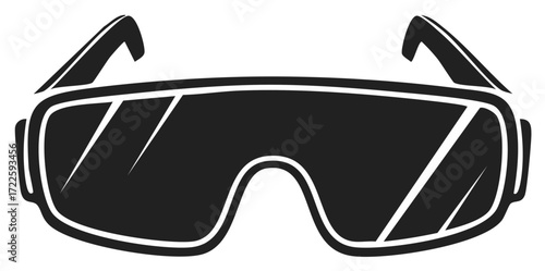 Black and white illustration of futuristic VR glasses