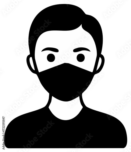 Minimalist vector icon of a person wearing a protective face mask for health, safety, and disease prevention.