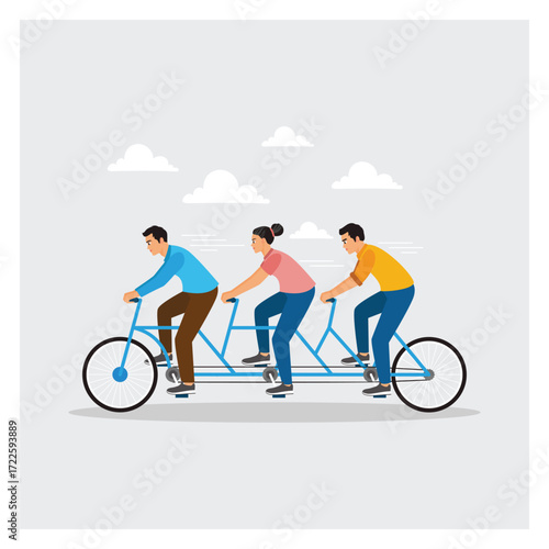 Challenge to Success Concept. Business People Riding a Tandem Bicycle Together.
