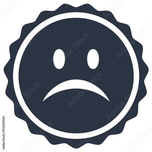 Sad Emoji Face Within a Round Scalloped Frame Expressing Negative Emotion, Sorrow, or Disappointment