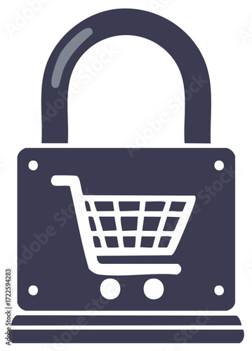 E-commerce security with lock and shopping cart concept for safe online shopping