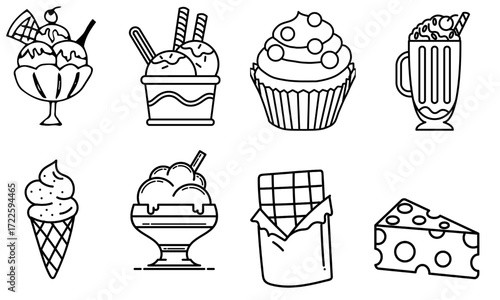 Sweet Cupcake Pastry  Iced Cream, Milkshake, Gradient Food Icons Vector Illustration Set