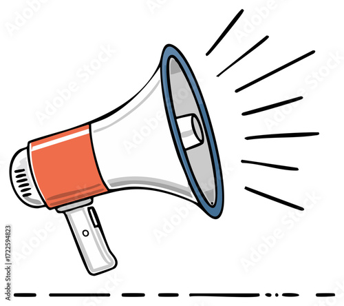 Hand drawn illustration of a megaphone emitting sound waves in a simple style