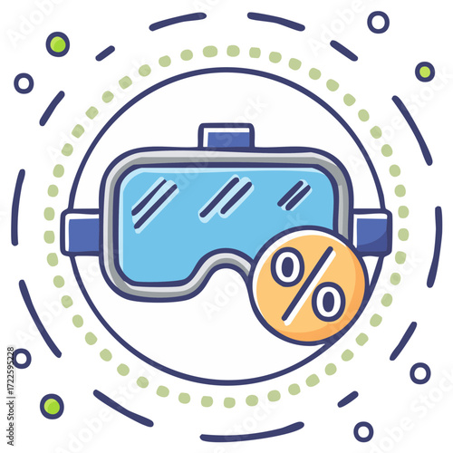 Virtual Reality headset with discount symbol in illustrative design