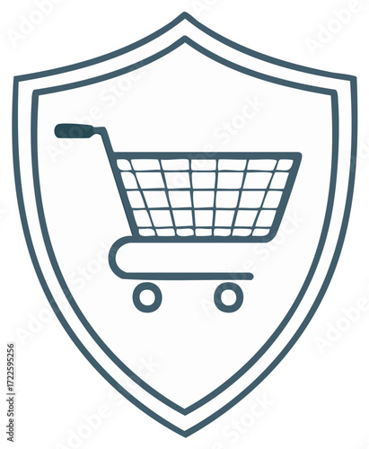 Shopping cart inside a shield icon representing commerce security and protection