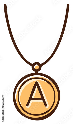 Necklace with Letter A Pendant. Golden Charm on Chain. Accessory. Jewelry