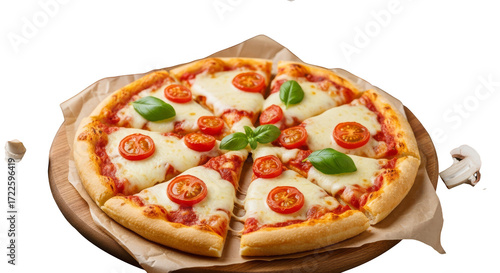 Wallpaper Mural Fresh margherita pizza served on wooden platter Torontodigital.ca