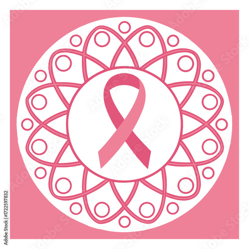 Pink ribbon mandala design for breast cancer awareness support and charity events 