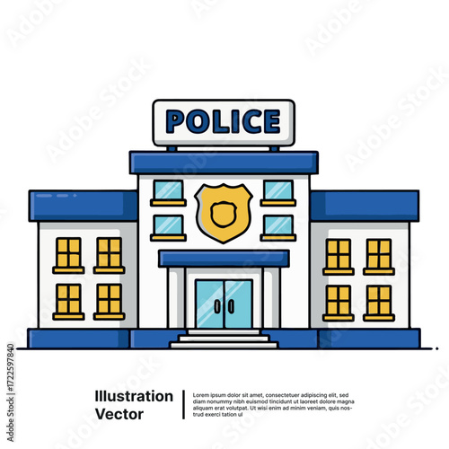Flat design police station building icon. Vector illustration of a law enforcement government office