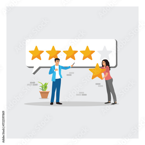 Excellent Award Concept. People Presenting Five-Star Rating And Positive Customer Feedback.