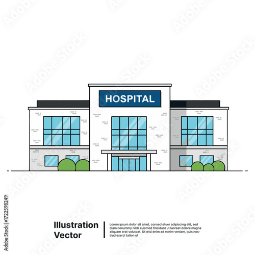Illustration of a Modern Hospital Building Clean Design, Medical Facility, Healthcare Center