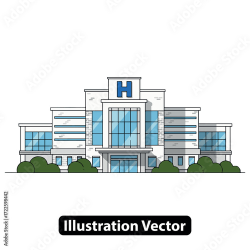 Modern Hospital Building Illustration Vector