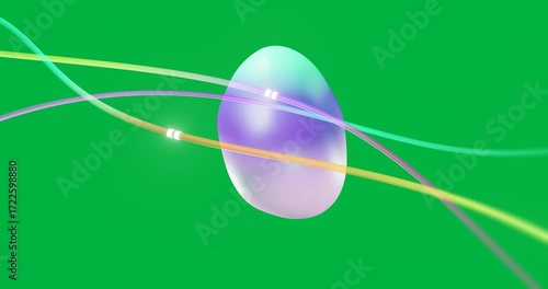Animation of coloured lines transferring data over purple bubble on transparent background