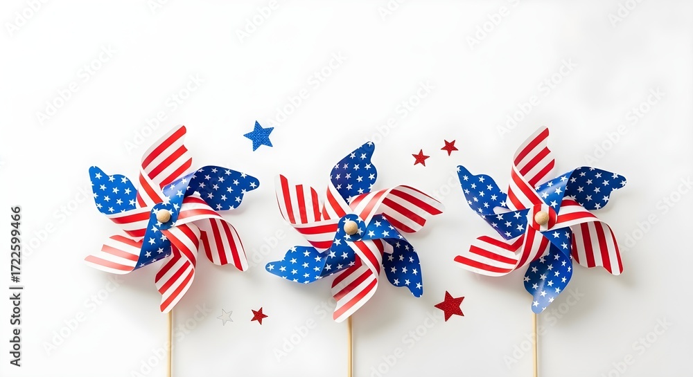 Obraz premium Patriotic Pinwheels Celebrating American Independence Day with Stars on White