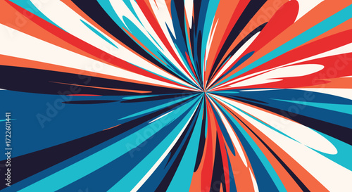 Explosion of vibrant colors radiating outwards from a central point creating a dynamic and energetic visual effect.