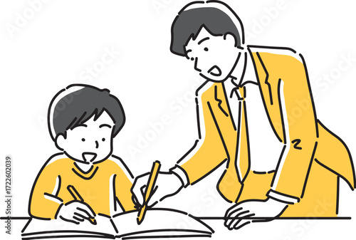 子供に勉強を教える会社員
