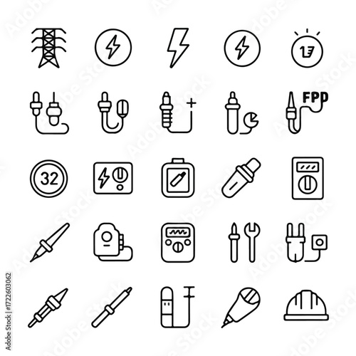 Minimal Monoline Electricity, Power & Electrician Icons