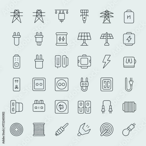 Minimal Monoline Electricity, Power & Electrician Icons