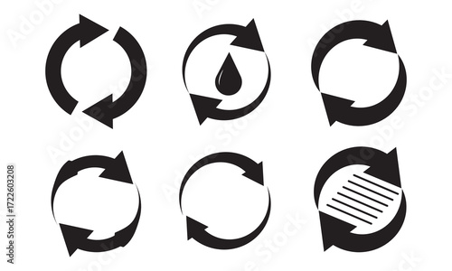 Recycling Symbol and Circular Arrows Icon Set , Eco, Sustainability, Environment Vector