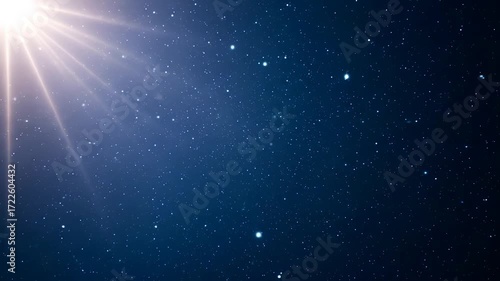 Heavenly light and stars. A spiritual seamless loop background. A glowing light ray shines across a beautiful night sky, symbolizing hope, faith, and miracles. Ideal for Christmas or religious content