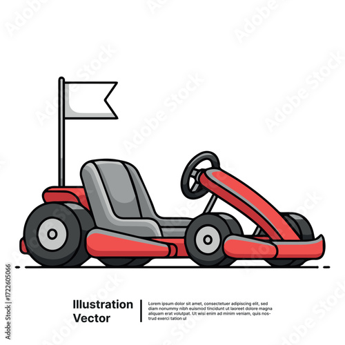 Go-kart racing vehicle illustration, with white flag indicating start or finish line
