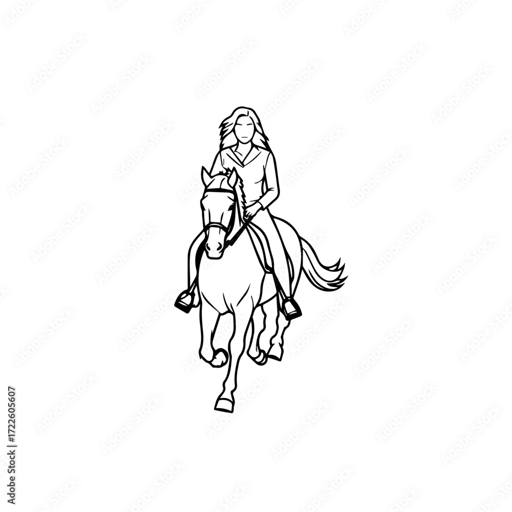 custom made wallpaper toronto digitalBlack and white line art of a beautiful woman with perfect body riding horse elegant minimalist illustration