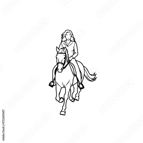 Wallpaper Mural Black and white line art of a beautiful woman with perfect body riding horse elegant minimalist illustration Torontodigital.ca
