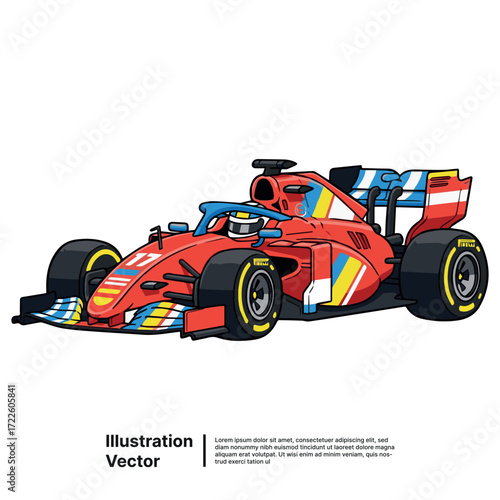 Speed Demon Vibrant Formula Racing Car Illustration with Dynamic Color Accents