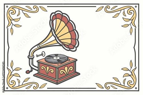 vintage gramophone with vinyl record