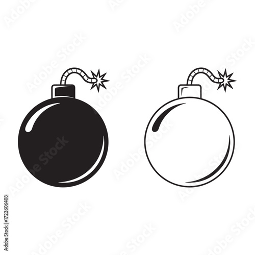 Cartoon bomb silhouette illustration with burning fuse for danger and explosion design themes