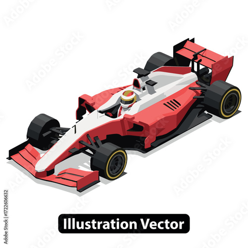 Isometric Red Formula 1 Racing Car Illustration for Motorsports Enthusiasts