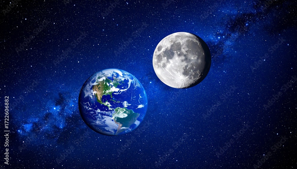 Obraz premium Earth and Moon in Space.