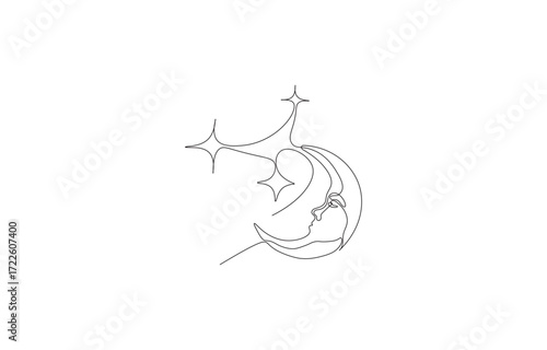 Minimalist Line Art of Moon Face with Stars – Celestial and Cosmic Design