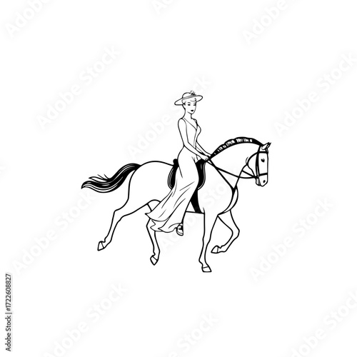Wallpaper Mural Black and white line art of a beautiful woman with perfect body riding horse elegant minimalist illustration Torontodigital.ca