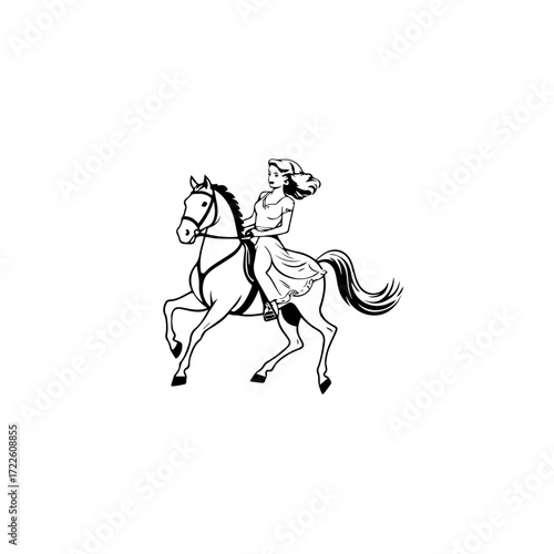 Wallpaper Mural Black and white line art of a beautiful woman with perfect body riding horse elegant minimalist illustration Torontodigital.ca