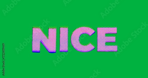 graphic designer placing transparent magenta 3D NICE letters with yellow diamond dots in tech ad