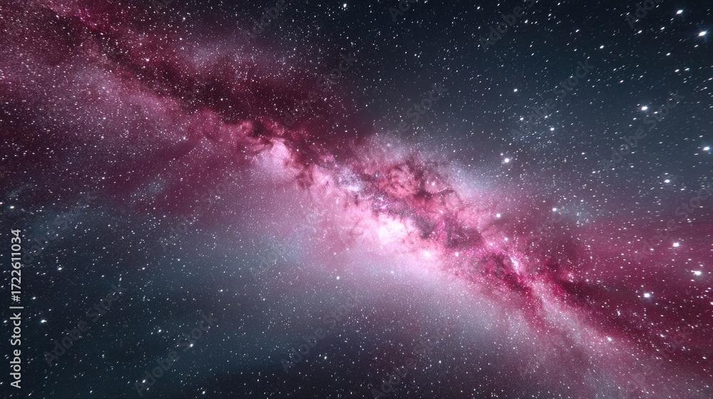 Naklejka premium Dark Red Cosmic Galaxy Nebula Abstract Background with Starry Sky